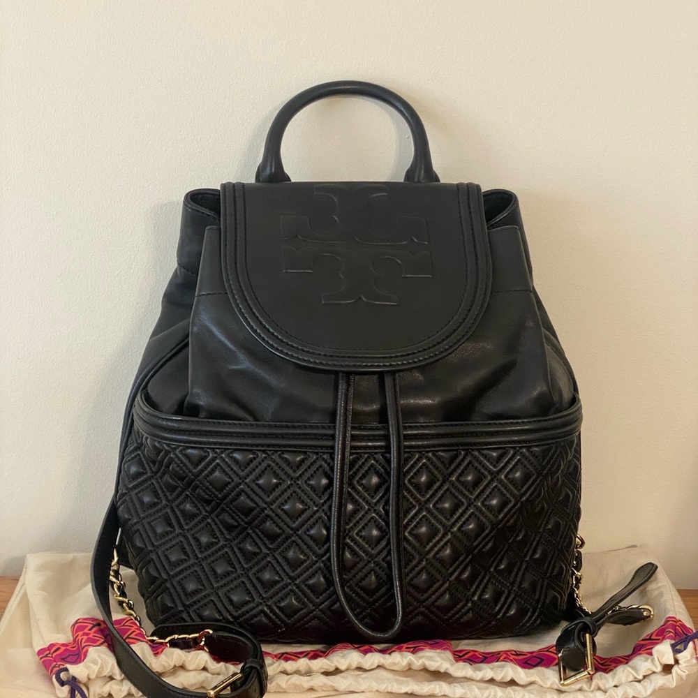 Tory Burch Fleming Black Leather Backpack